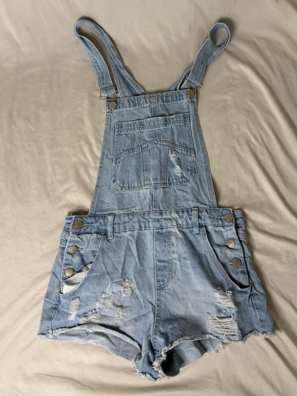 Highway Jeans Light Blue Distressed Denim Short Overalls for Kids